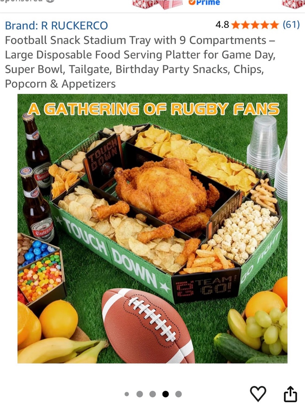 New In Package Green Football Snack Stadium Tray – Party Serving Platter